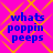 A static digital image with a bright pink background overlaid with orange diamond-shaped patterns, featuring blue text reading "whats poppin peeps" in four identical quadrants.