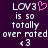 Pixelated text on dark purple background with pink heart symbol next to 'LOV3' in left , identical text in right