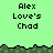 Pixelated green background with dark green grassy border, displaying repeated text "Alex Love's Chad" in black pixel font across multiple sections.