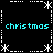 Black background with cyan "christmas" text and white snowflake/dashed-line border elements arranged in a pattern