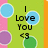 Green background with four colored circles and black text reading "I Love You <3" in pixelated font.
