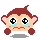 Pixelated monkey face with brown hair, pink ears, and blue tears in four variations showing different tear paths.