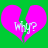 Two pink broken hearts on green background with white text 'Why?' inside each heart, showing slight pixel shift between frames.