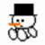 Pixelated snowman with black top hat, orange carrot nose, and gray arms on white background; adjacent pixelated cup with brown liquid, pink cheeks, and question marks on blue background.