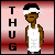 Pixel art buddy icon featuring a stylized character with a white headband and tank top against a red gradient background, with vertical text on the left side.
