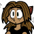Pixelated cartoon character with brown hair, large white eyes with green pupils, and a red ear-like shape on the right side of the head, wearing a black top against a transparent background.