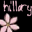 Pixelated pink text 'hillary' above two pink flowers on a black background with visible dithering and anti-aliasing in the flower petals.