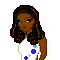 Two pixelated female figures stand side-by-side above a red with text, one in white dress with blue dots, the other in blue patterned top