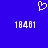 Blue background with white pixelated heart symbol above two identical white pixelated numbers '18481' on either side.