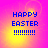 Four identical display 'HAPPY EASTER' text with exclamation marks on a pink and yellow gradient background