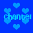 Blue background with scattered light blue hearts and repeated text 'chanter' in light blue pixelated font.