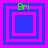 Four square display layered pink and blue borders with green text 'Bri' at top, each showing distinct border layering and central square size variations