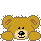 Pixelated brown teddy bear with black nose and mouth, four variations of pose and speech bubble placement on gray background.
