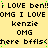 Yellow background with repeated text patterns including 'i LOVE ben!!', 'OMG', 'kenzie', and 'there bfils<' in black and green pixelated font.