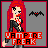 Pixel art contact sheet showing two frames of an animated vampire-themed buddy icon with a red-haired character, bats, and text.