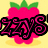 Pixelated pink raspberry with green leaves, featuring a black stylized text overlay and two variations of a smiling face with closed eyes and a pink tongue.
