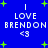 Blue background with green plus signs and repeated white text "I LOVE BRENDON <3" in pixelated font.
