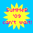 Four identical yellow starburst shapes on a bright blue background, each containing pink pixelated text reading 'Summer '09 can't wait!'