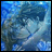 A 48x48 pixel animated contact sheet showing two frames of a Gundam Wing-themed buddy icon with blue-toned character art on the left and text elements on the right against a black background.