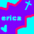 A 48x48 pixel animated buddy icon featuring a repeating pattern of cyan and red geometric shapes with the text 'erica' in light blue, displayed as a contact sheet of six frames showing subtle color variations.