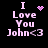 Pixelated pink text on black background reads "I Love You John<3" with a heart symbol above the text in the first frame, changing to a starburst symbol in the second frame.