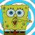 Animated contact sheet of Spongebob Squarepants character in five sequential frames showing mouth and hand movements against blue circular background with white rings.