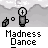 A 3x3 contact sheet of a pixel-art animated icon showing a dancing figure with a lightbulb head, labeled "Madness Dance" across all frames.
