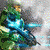 A 2x2 contact sheet of four distinct animated frames from a Halo-themed buddy icon, featuring a green armored character in motion and text reading "Girls kick butt in Halo!".