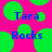 Bright pink background with scattered green circles and blue text reading "Tara Rocks" in two