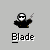 Pixelated character with white head and black body in multiple poses, each labeled 'Blade' below.