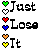 A 3x2 contact sheet of six animated frames showing pixelated text and colored hearts in a retro digital style with varying heart colors per frame.