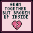 Two side-by-side pixel art frames of a buddy icon showing text and a broken heart symbol with color variations between the frames.