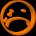 Three orange circular icons with sad expressions on black background, each showing different facial angles and partial views of the face.