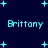 Dark blue background with light cyan stars and repeated "Brittany" text in pixelated font.