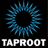 A 4-frame animated contact sheet showing a blue sunburst logo with the text "TAPROOT" and motivational phrases across four black backgrounds.