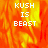 A pixelated image with fiery orange and yellow background displaying 'KUSH IS BEAST' text in white block letters across four
