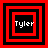 Four red and black square frames with 'Tyler' text in white pixelated font, each frame size differs