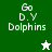 Green and white pixelated icon with 'Go D.Y Dolphins' text, featuring a white star on green background and green star on white background.