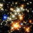 Pixelated cosmic scene with bright star-like bursts and yellow text on black background.