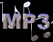Animated sequence of 'MP3' text with musical notes floating around, displayed in three distinct frames showing different note positions.