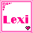 Pixelated icon with pink border and white background, displaying 'Lexi' in large pink letters, a small heart symbol at bottom right, and pixel squares in top left corner.