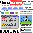 Pixelated of repeated YouTube and 'ADDICTED' text elements with small chat window previews showing a black-and-white figure on green grass
