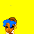 Pixelated animated character in blue outfit against yellow background with text reading 'shake it like a salt shaker' at bottom left.