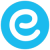 Blue circular icon with white spiral symbol centered on gray background.