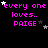Pixelated text 'every one loves.. PAIGE' in bright pink with scattered white and gray stars on black background, animated star positions.