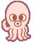 Pixelated octopus with light pink body and brown outline, large round eyes, open mouth, eight tentacles; four variations show different arm positions.