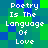 Pixelated text reads "Poetry Is The Language Of Love" on a green and blue checkered background with no visible animation changes.