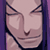 Static pixelated close-up of a character's face with closed eyes, purple hair, and dark outlines on a light background.