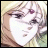 Pixelated anime-style character with blonde hair and a red gem on forehead, next to stylized text on black background.