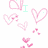 Animated pink heart outlines and small hearts float against a white background with light green text fragments.